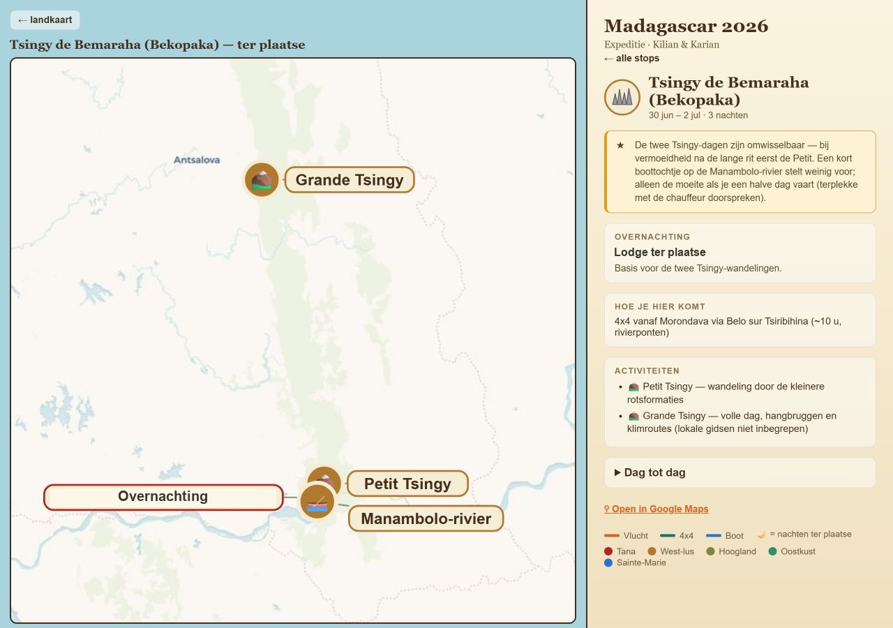 Detailkaart van een stop op de Madagaskar-route